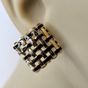 Braided Black and Gold Square Earrings